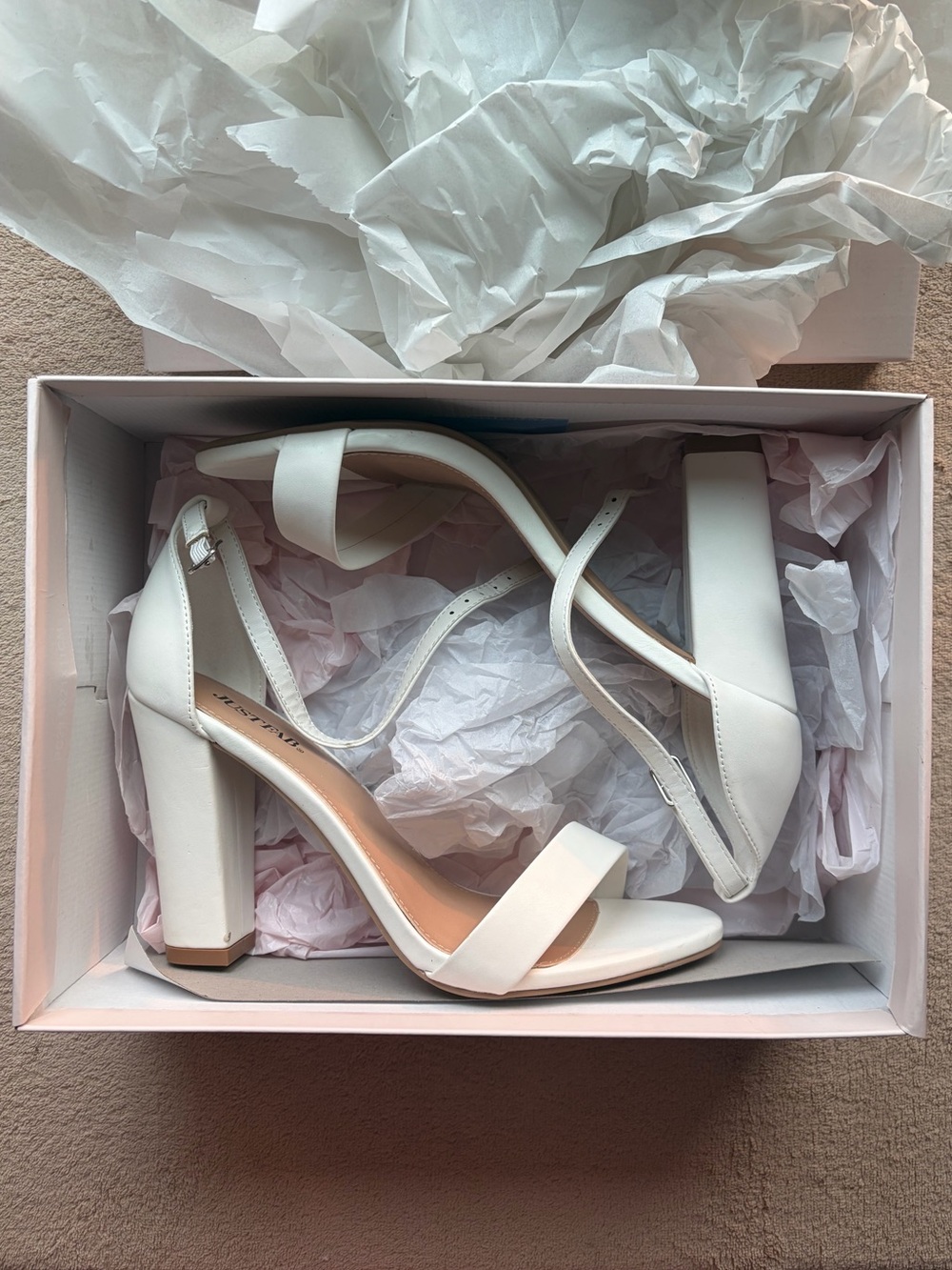 JustFab White Block Heel Ankle-Strap Dress Sandals